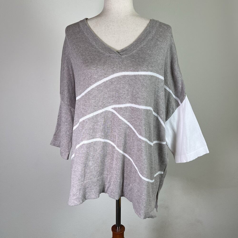 PLANET by Lauren G Sweater One Size Asymetrical Shall V Neck 1/2 Sleeve